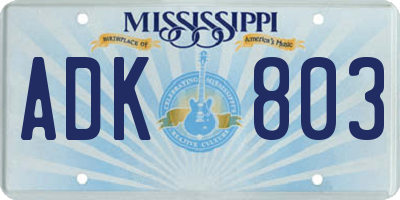 MS license plate ADK803