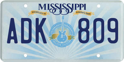 MS license plate ADK809