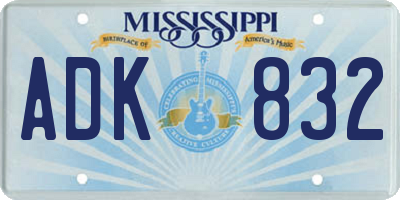 MS license plate ADK832