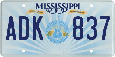 MS license plate ADK837