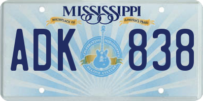 MS license plate ADK838