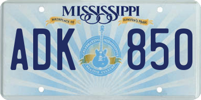 MS license plate ADK850