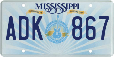MS license plate ADK867