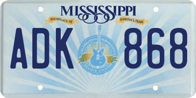 MS license plate ADK868