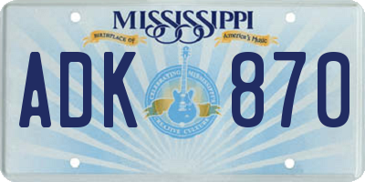 MS license plate ADK870