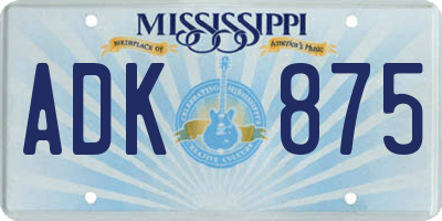 MS license plate ADK875