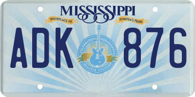 MS license plate ADK876