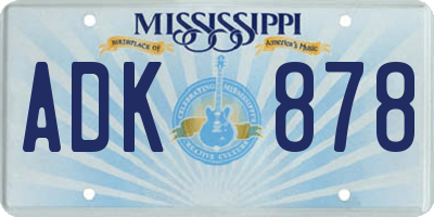 MS license plate ADK878