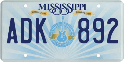 MS license plate ADK892