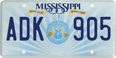 MS license plate ADK905