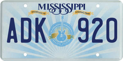 MS license plate ADK920