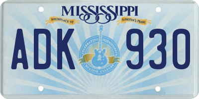 MS license plate ADK930