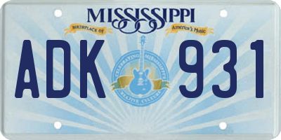 MS license plate ADK931