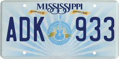 MS license plate ADK933