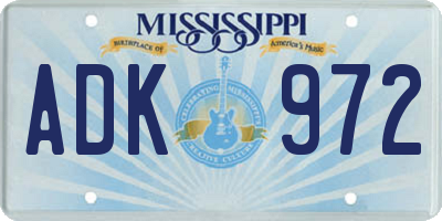 MS license plate ADK972