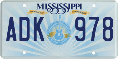 MS license plate ADK978