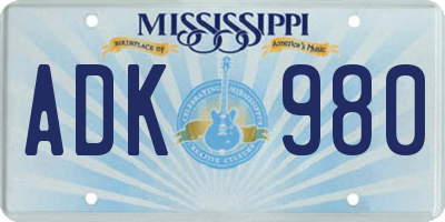 MS license plate ADK980