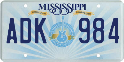 MS license plate ADK984