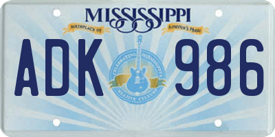 MS license plate ADK986