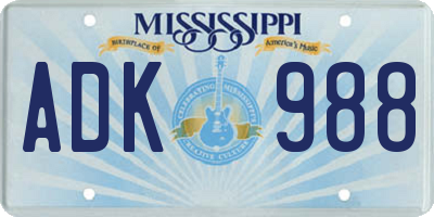 MS license plate ADK988