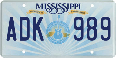 MS license plate ADK989