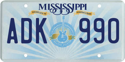 MS license plate ADK990