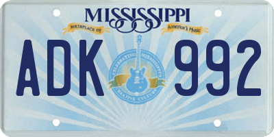 MS license plate ADK992
