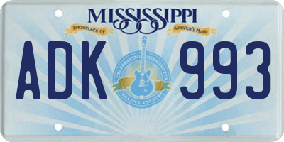 MS license plate ADK993