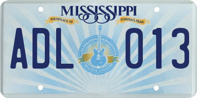 MS license plate ADL013