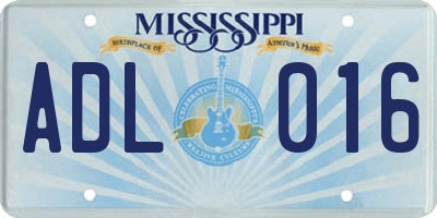 MS license plate ADL016