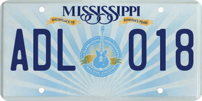 MS license plate ADL018