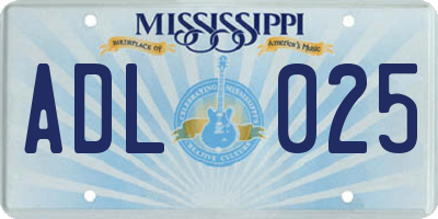 MS license plate ADL025