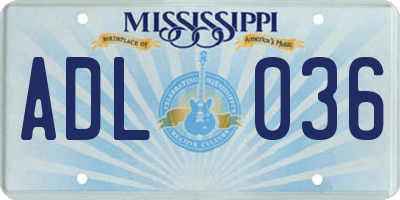 MS license plate ADL036
