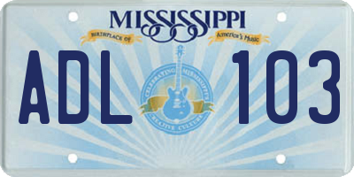 MS license plate ADL103