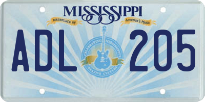 MS license plate ADL205