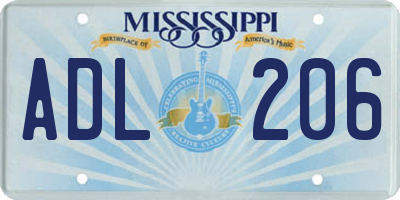 MS license plate ADL206