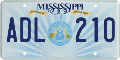 MS license plate ADL210