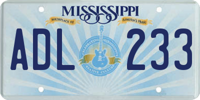 MS license plate ADL233