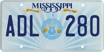 MS license plate ADL280