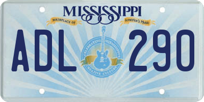 MS license plate ADL290
