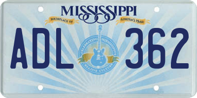 MS license plate ADL362