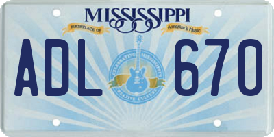 MS license plate ADL670