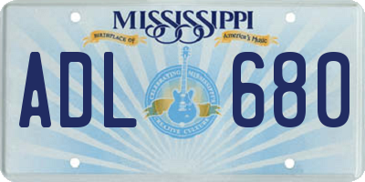 MS license plate ADL680
