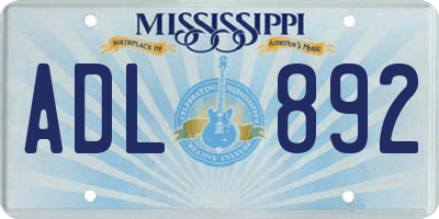 MS license plate ADL892