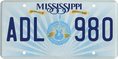 MS license plate ADL980