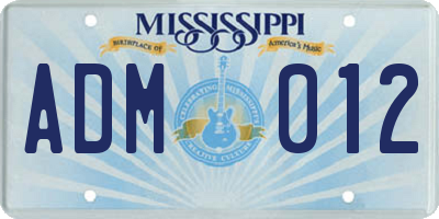 MS license plate ADM012