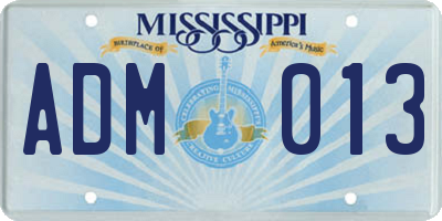 MS license plate ADM013