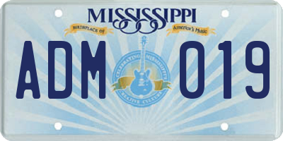 MS license plate ADM019