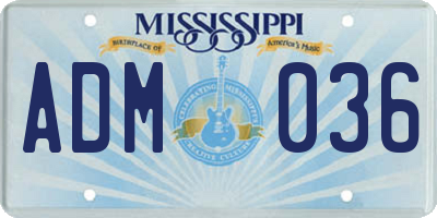 MS license plate ADM036