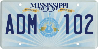 MS license plate ADM102